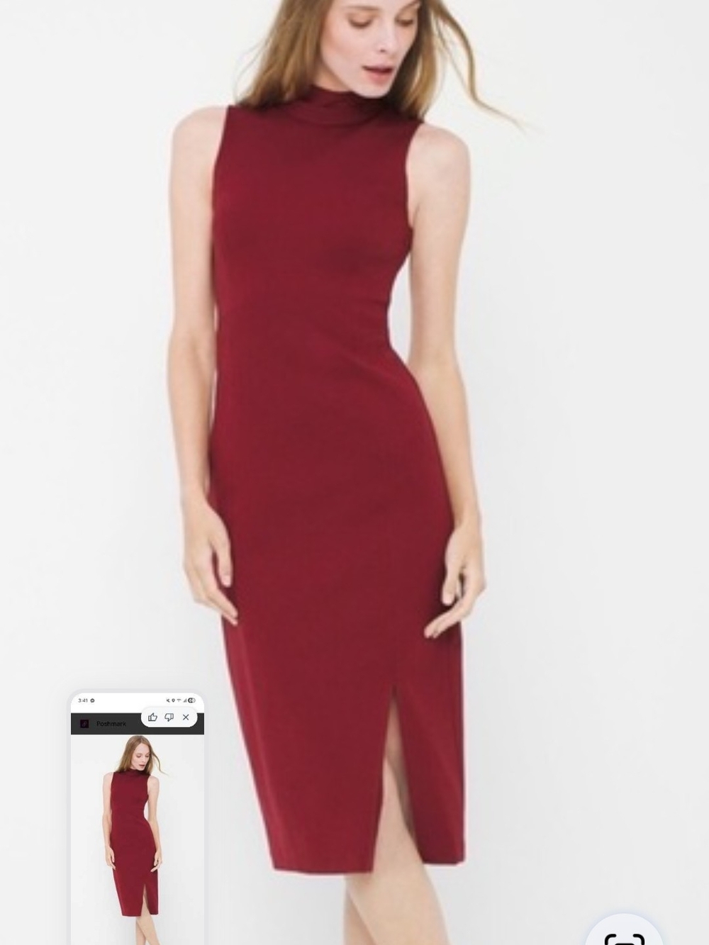 Sleeveless Mock Neck Midi Dress in Burgundy